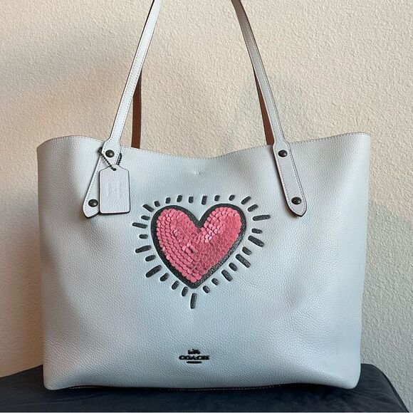 COACH x Kieth Haring Blue Heart Tote Ava City Metropolitan Shoulder Bag market - Picture 1 of 12